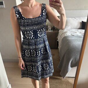 Nine West Navy and White Pattered Dress- Size 6 Petite